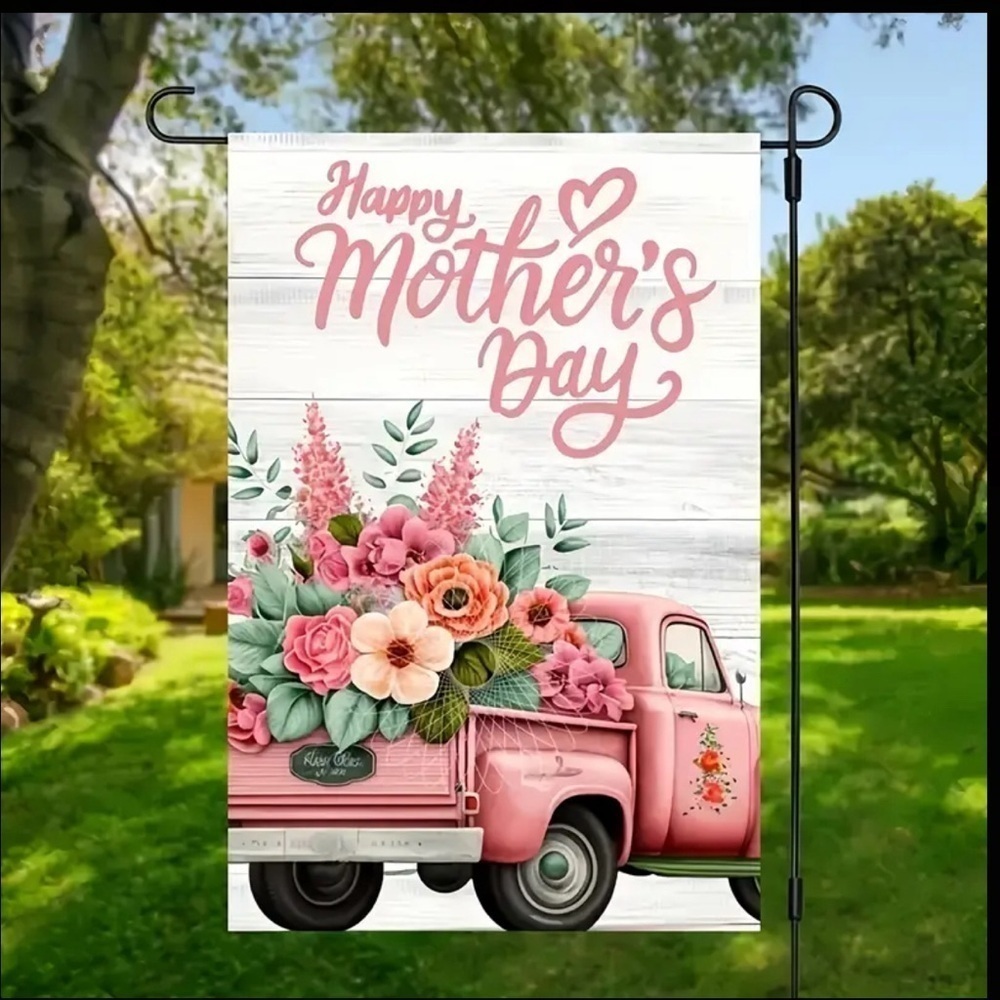 Happy Mother's Day Floral Truck Garden Flag - Double-Sided, 12x18 In NIP